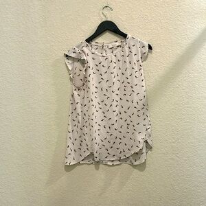 Loft blouse size small white with feather pattern